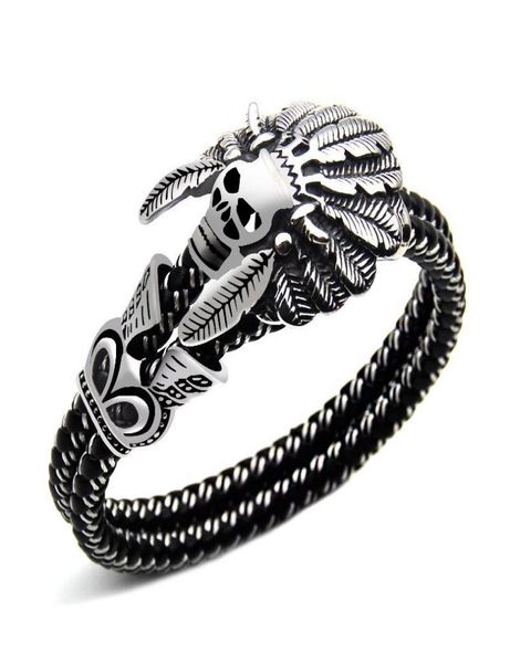 

fashion jewelry double leather bracelet casual personality rock punk titanium steel skull bracelet for men 2018 new 3566240, Golden;silver