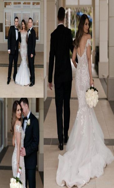 

2019 new off shoulders lace appliques mermaid wedding dress vintage backless long garden bridal gown plus size custom made5779019, White