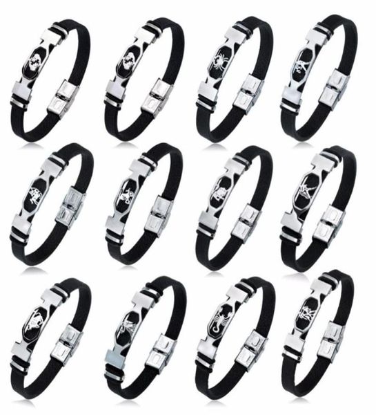 

charm bracelets 2021 fashion 12 constellation stainless steel bracelet zodiac black leather for men and women pulseras hombre1937984, Golden;silver