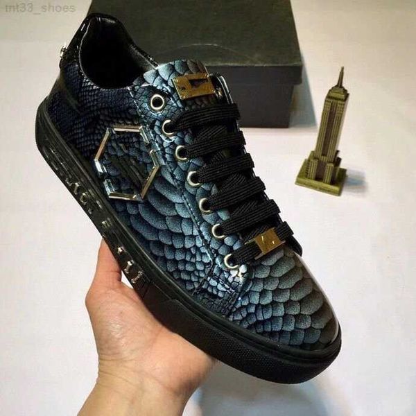 

luxury designer brand philipp men's shoes skull pp walking leather cowhide man sports casual fashion shoe sneakers quality eur 38-45, Black