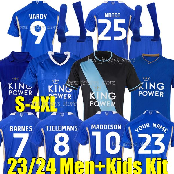 

4xl 23/24 vardy city soccer jerseys leicesters maddison iheanacho barnes tielemans ayoze ndidi daka lookman men kids kits sock sets 15 16 19, Black;yellow
