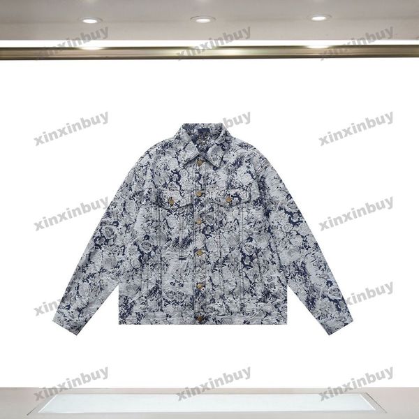 

xinxinbuy men designer coat jacket tassel denim letter printing sets tracksuit long sleeve women blue m-3xl, Black;brown