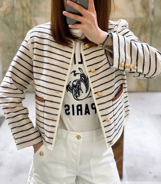 

fashion 2023 design autumn winter loose long sleeve jacket women o-neck pockets stripe blazer elegant lady single-breasted coat, Black;brown