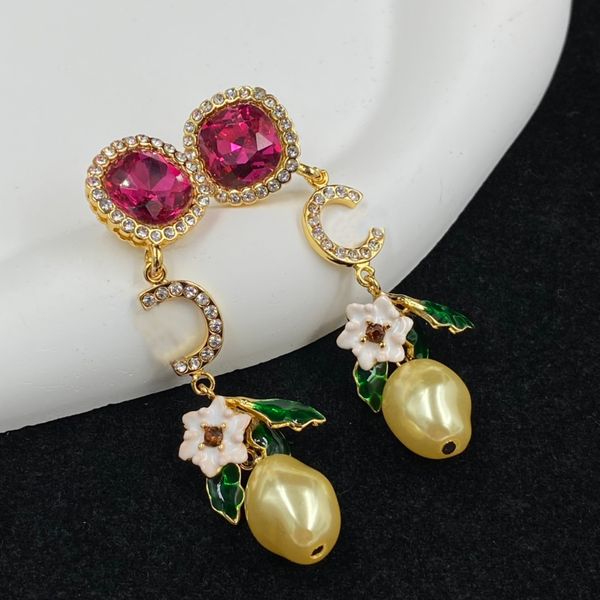 

luxury gold earrings designer for women designer jewelry red diamond floral pearl earrings, Golden;silver