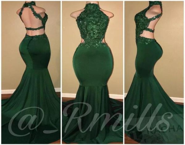 

hunter green lace mermaid prom dresses high neck backless lace evening dresses formal party gowns long floor length9704895, Black