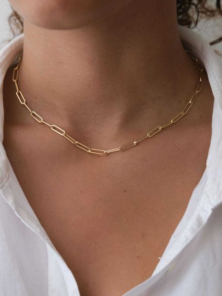 

1pc personalized alloy paper clip chain necklace for women daily, Silver