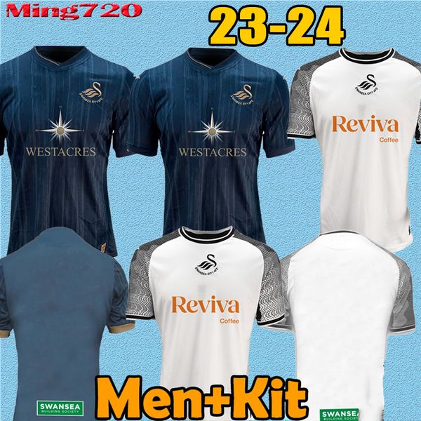 

2023 2024 swansea soccer jerseys city camisetas de futbol home away piroe cullen ntcham cooper grimes men sets kids kit football shirts unif, Black;yellow