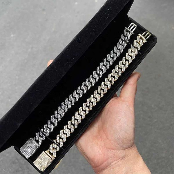 

hip hop rapper jewelry miami iced out 13mm vvs moissanite cuban bracelet silver punk opp bag women's 925 sterling silver fashion