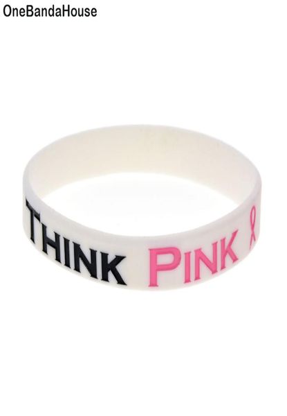 

100pcs white think pink silicone rubber wristbands pink ribbon logo for breast cancer awareness promotion gift3560993, Black