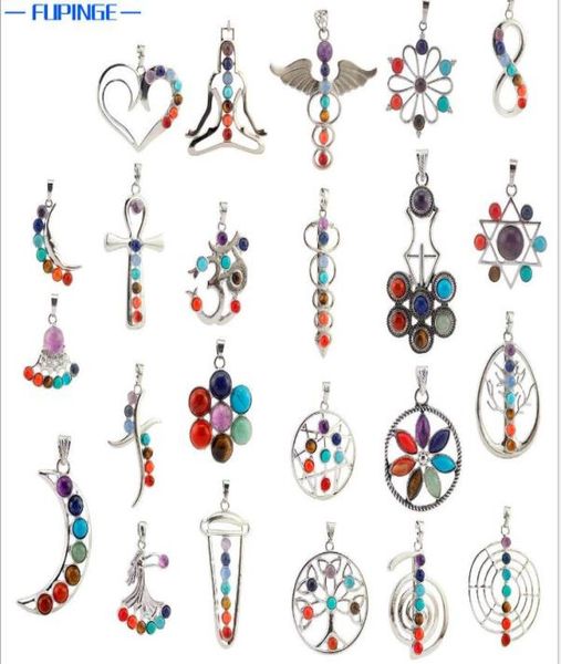 

natural 7 colorful stone beads reiki chakra healing point charm pendant for crystal necklace jewelry 23 styles for choose6741702, Silver