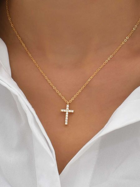 

1pc cubic zirconia cross charm necklace copper jewelry, Silver