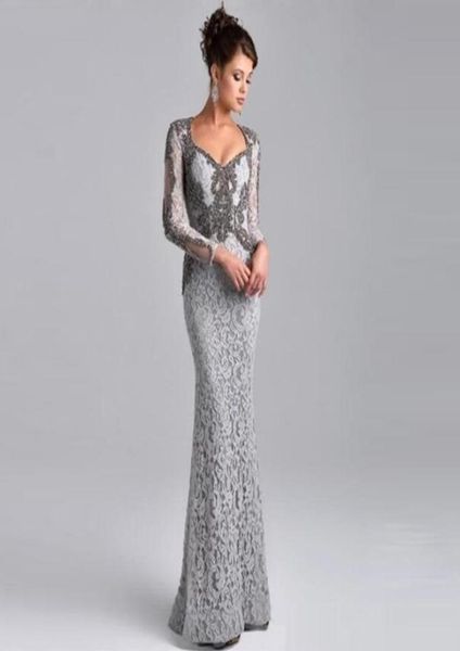 

2020 silver beaded mother of the bride dresses modest long sleeves lace mothers dresses plus size formal party evening gowns with 6142498, Black;red