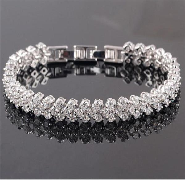 

luxury shining crystal bracelets chains genuine 925 sterling silver charms bracelet diamond roman tennis jewelry5800275, Black