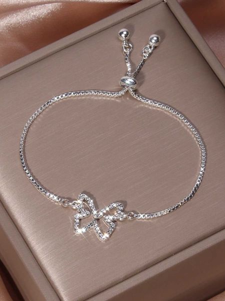 

rhinestone butterfly decor bracelet, Golden;silver