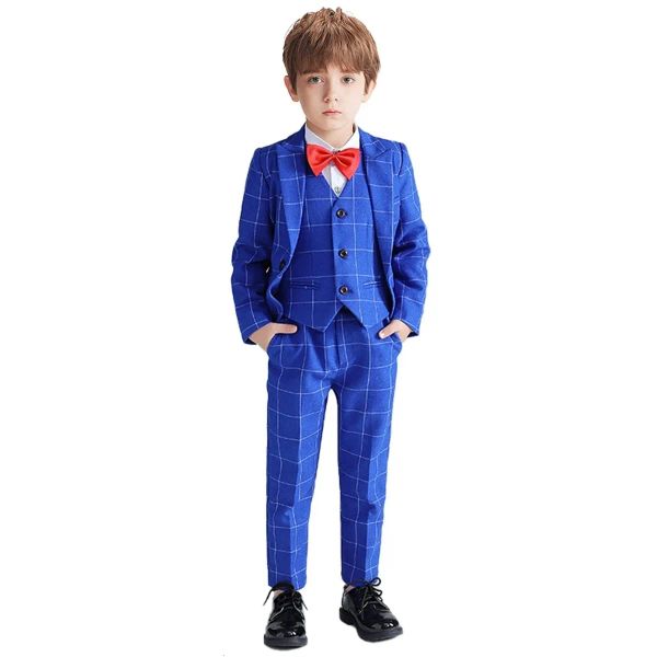 

suits boys 4 pieces formal plaid slim fit jacket vest pants including bow tie kids tuxedo for wedding party occasions 230608 mjy, Black