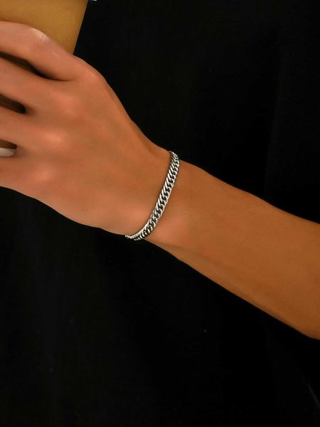 

1pc men minimalist chain bracelet stainless steel jewelry, Golden;silver