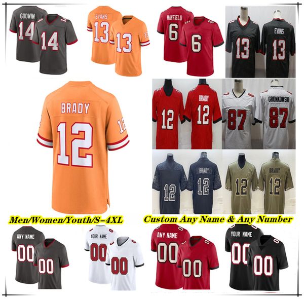 

TB Bucs Football Jerseys Baker Mayfield Tom Brady Mike Evans Rachaad Devin White Chris Godwin Rob Gronkowski Antoine Winfield Jr Vita Vea Kyle Trask BUCCANEERES 4XL, Men grey