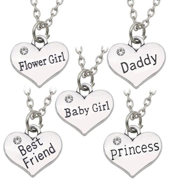 

friends daddy princess baby girl flower girl charm pendant necklace silver rhinestone love heart necklace for women collar2881955