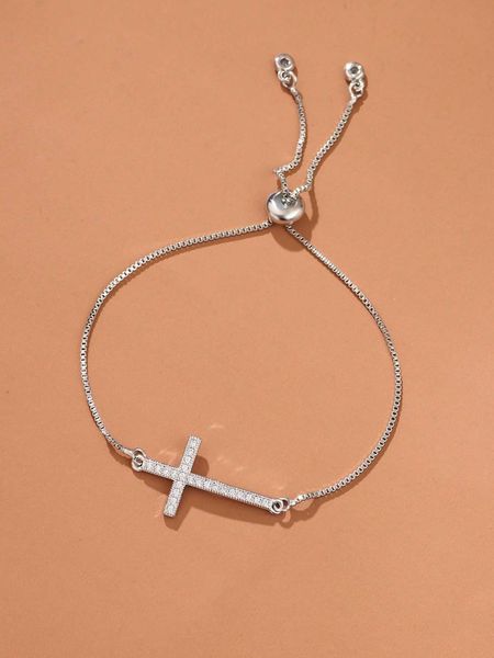 

women's fashion accessories rhinestone cross decor bracelet, Golden;silver