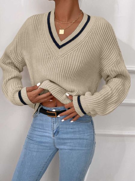 

women's clothing frenchy striped trim shoulder cricket sweater, White;black