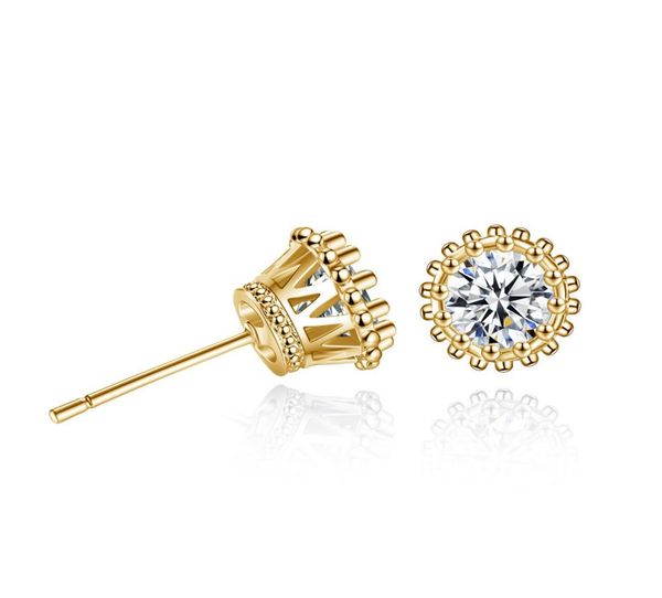 

whole low gold plated 6mm zircon crown stud earrings fashion engagementwedding gift jewelry for women 2730217, Golden;silver