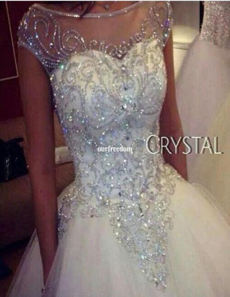 

ball gown wedding dresses new gorgeous dazzling princess bridal real image luxurious tulle handmade rhinestones crystal sheer 535057, White