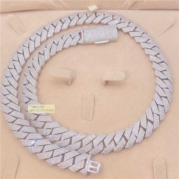 

customized luxury jewelry iced out 925 sterling silver 15mm four row vvs1 moissanite cuban link chain necklace