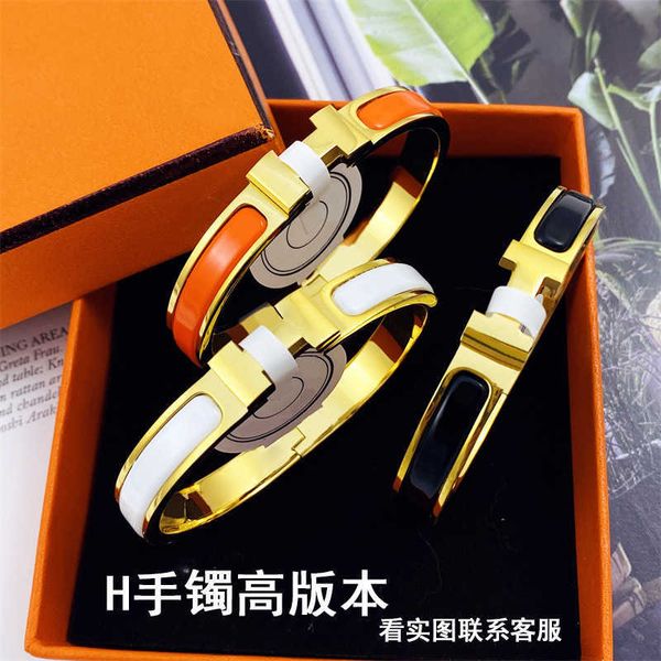 

high edition enamel color 8mm narrow letter net red fashion versatile steel h bracelet children, Golden;silver