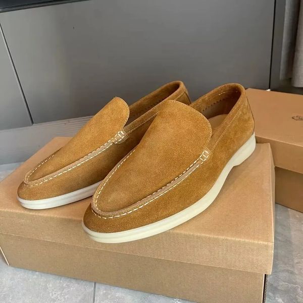

luxury summer walk flats men casual loafer soft suede leather lp shoes slip on elastic beef tendon bottom designer shoes for man with box 38, Black