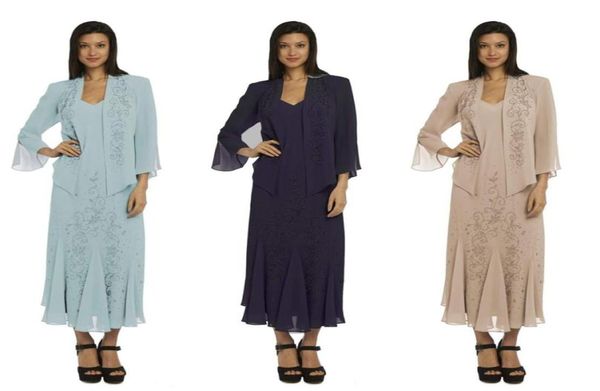 

classy beaded mother of the bride dresses with long sleeve jacket vneck wedding guest dress ankle length plus size chiffon evenin7679576, Black;red