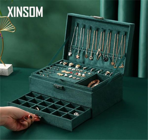 

vintage big jewelry box high capacity three layers necklace earrings rings bracelets jewelry storage box velvet casket1739174, Black;white