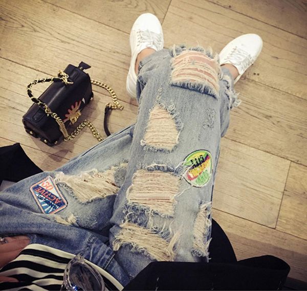 

summer women jeans plus size xxxl xxxxl xxxxxl high waist hole jeans ripped for women slim straight pants7135257, Blue