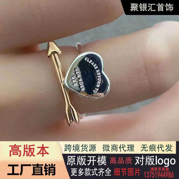 

high version tiffay tiff925 silver v gold material simple and stylish versatile new love arrow ring