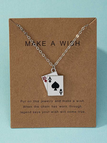 

women's fashion accessories playing card charm necklace, Silver