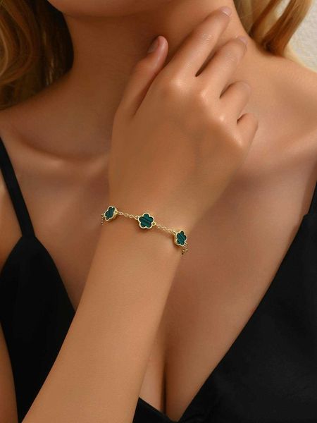 

1pc fashion copper flower decor chain bracelet for women for daily life, Golden;silver