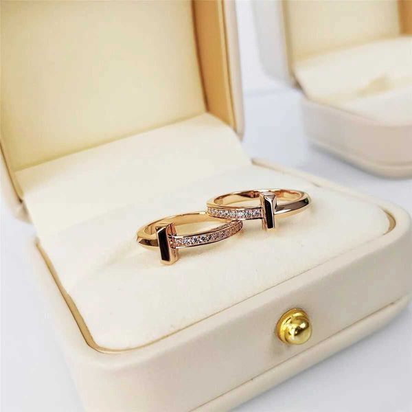 

high-quality tiffay t1 half diamond ring 925 sterling silver plated 18k rose gold pedigree tiffay-shaped tee female