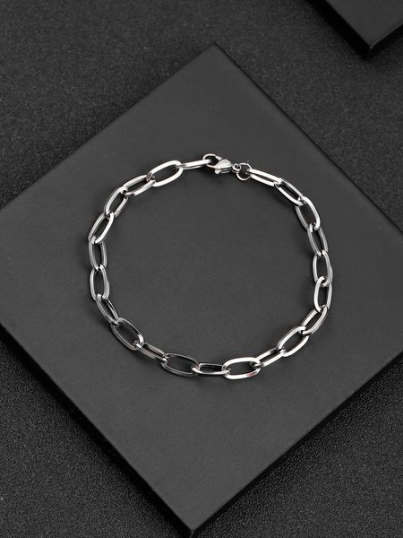 

men minimalist chain bracelet stainless steel punk hip pop style, Golden;silver