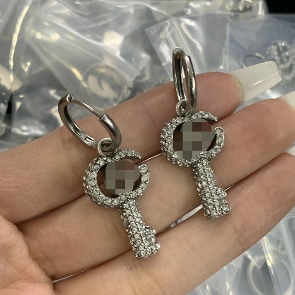 

luxury designer key with diamond dangle earring i earrings for women fashion ear studs jewelry wedding gift with box, Silver