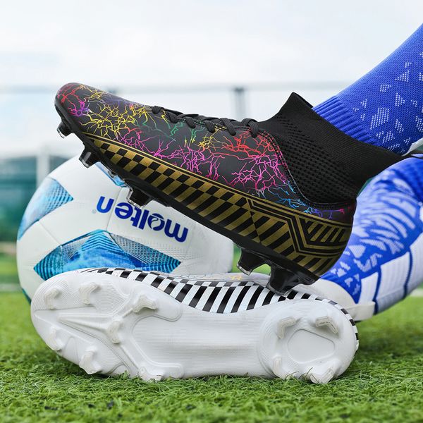 

athletic outdoor football boots men futsal soccer shoes over size 35-48 football shoes kids soccer boots studded women soccer cleats shoes 2, Black