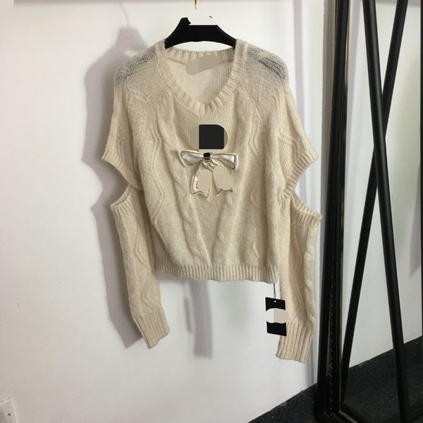 

716 2023 autumn runway summer brand same style sweater striped long sleeve crew neck beads black fashion clothes womens meiyi20234829, White;black