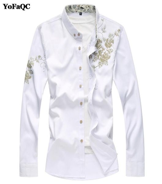 

yofaqc autumn winter fashion good quality men shirt long sleeve camisa masculina chinese style men039s printing quotflowerqu8015637, White;black