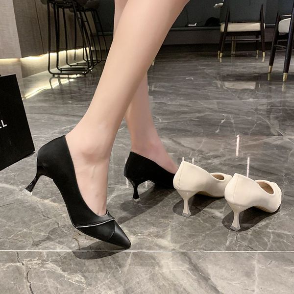 

women's high-heeled shoes new spring and autumn shallow mouth pointed work women's shoes with professional european and american f, Black