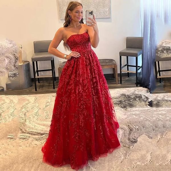 

strapless-lace-prom-dresses-women's-sweet-15-appliques-girls-birthday-evening-formal-party-quinceanera-sequins, Blue;red