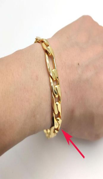 

italian figaro link hip hop bracelet 85inch 12mm thick real stamp 24k yellow gf gold bangle fine solid wrist chain7053986, Black