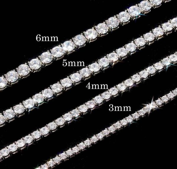 

3456mm wide mens womens shining tennis chain necklace white round cubic zircons simulated diamond jewelry5986780, Silver