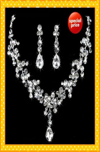 

glitter two pieces 2022 wedding bridal jewelry 1 set bride necklace earring water stylish prom evening formal accessories crystals7470982, White