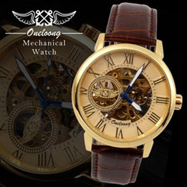 

new oneloong luxury selfwinding automatic mechanical analog elegant mens leather watch275a, Slivery;brown