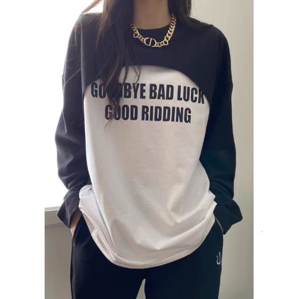 

women's t-shirt summer fake two piece t-shirt korean kpop letter print tee shirt y2k e-girl long sleeve sun protection women 230721, White