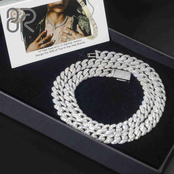 

custom pass diamond test vvs moissanite aircular arc cuban link chain 14mm 18mm hip hop necklace bracelet men 925 jewelry, Silver