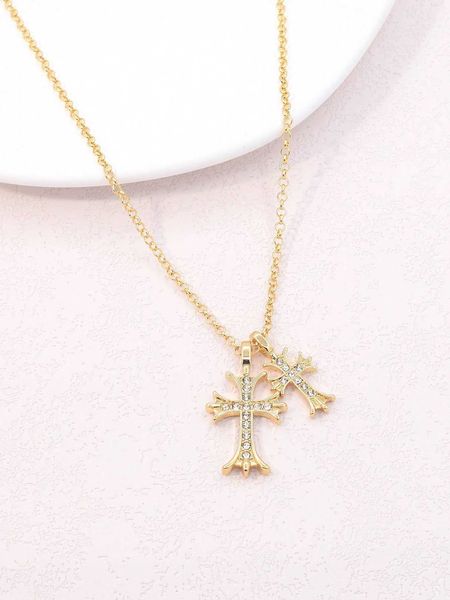 

women's fashion accessories rhinestone decor cross charm necklace, Silver